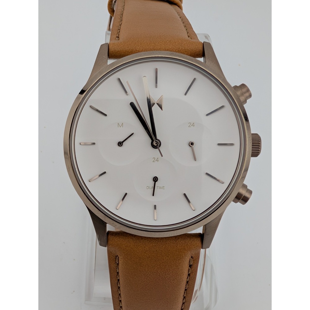 MVMT Duet Watch Women 38mm Silver Case‎ Brown Leather Band- New Battery